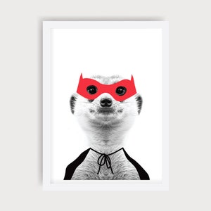 Meerkat Wall Art, Boys Superhero Decor, Nursery Animal Print, Meerkat Photography, Kids Bedroom Art, Black & Red Nursery, Meerkat Printable