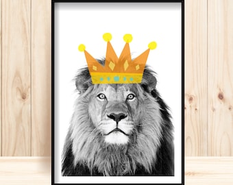 Impresiones de leones, Impresiones de vivero de safari, Rey León, Retratos de vida silvestre, Descargas de safari, Arte de pared de vivero de leones, Imprimibles de animales salvajes, Arte de leones