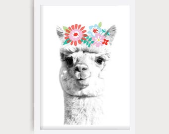 Nursery Printable, Llama Prints, Alpaca Wall Art, Animal Nursery Print, Cute Animal Portrait, Llama Poster, Kids Wall Decor, Animal Download