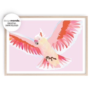 Cockatoo Prints, Major Mitchell Wall Art, Pink Cockatoo Download, Australian Birds Print, Original Bird Illustration, Hand-painted Bird Art,
