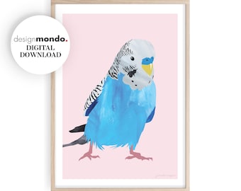 Arte de parede de berçário de meninas, impressão de periquito, berçário rosa para impressão, decoração de berçário de vida selvagem, download instantâneo de pássaros, decoração de quarto de meninas, arte da natureza