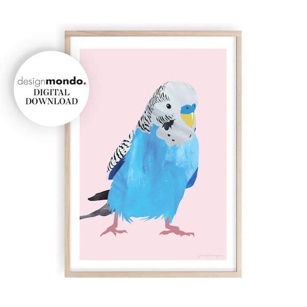 Girls Nursery Wall Art, Budgie Print, Pink Nursery Printable, Wildlife Nursery Decor, Bird Instant Download, Girls Bedroom Decor, Nature Art