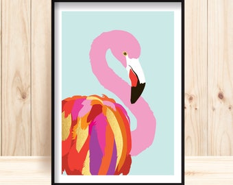 Flamingo Print, Tropical Flamingo Wall Art, Pink and Gold, Bird Decor, Glam Wall Decor, Flamingo Wall Decor, Tropical Wall Art, Pink Birds