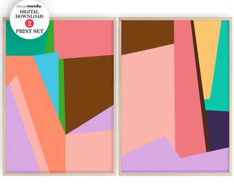Conjunto de 2 arte de parede abstrata moderna, download de arte original abstrata, pacote de arte abstrata, impressões geométricas, impressões de arte de parede abstrata geométrica