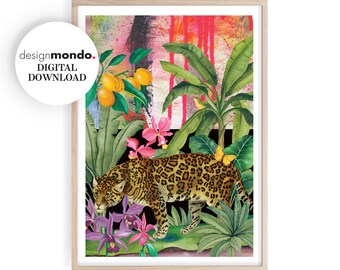 Leopard Prints, Abstract Jungle Prints, Surreal Wall Art, Contemporary Wall Decor, Fantasy Printable, Vintage Prints, Tropical Wall Decor,