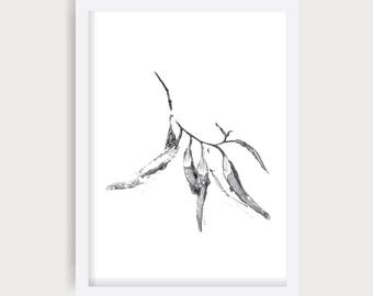 Australian Flora Prints, Australian Outback Landscape, Foliage Wall Art, Handprinted Gum Leaves, Contemporary Botanical Print, Gum Leaves