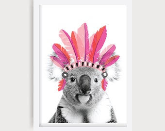 Girls Nursery Prints, Koala Nursery Wall Art, Cute Koala Wall Art, Koala Photograph, Australian Animal Nursery Decor, Pink Nursery Poster