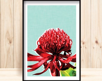 Floral Printable, Waratah Prints, Australian Flowers Wall Art, Botanical Downloadable, Wild Flower Art, Australian Waratah, Floral Wall Art,