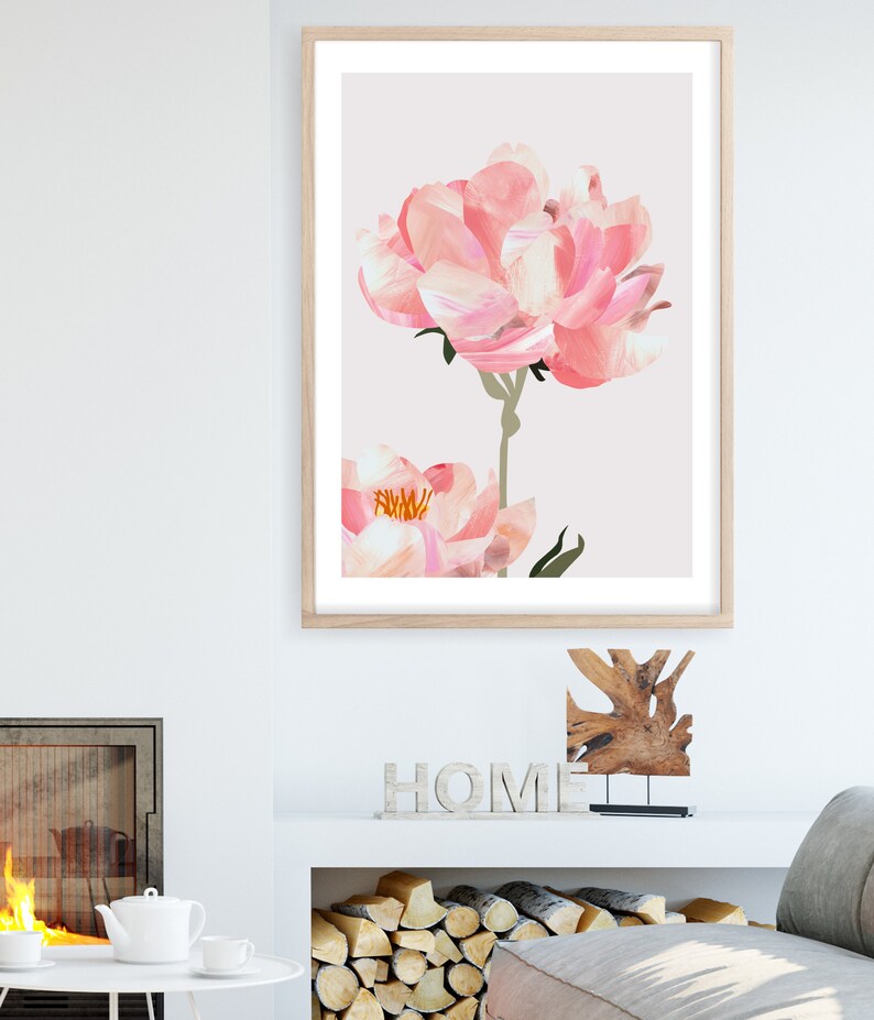 Peonies Print, Pink Peonies Wall Art, Painted Floral Prints, Soft Pink Decor, Original Flower Art, Abstract Flowers, Modern Flower Prints image 3