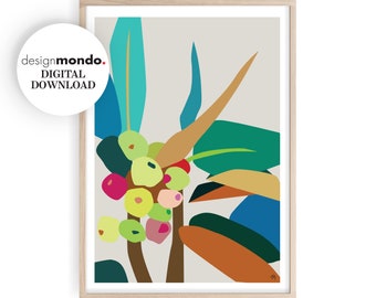 Download instantâneo botânico, arte abstrata modernista de parede, impressões botânicas abstratas, arte de árvores nativas australianas, decoração botânica moderna de parede