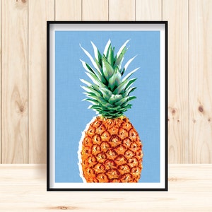 Pineapple Prints, Kids Wall Decor, Pineapple Poster, Pop Art, Kitchen Decor, Food Prints, Tropical Wall Art, Kitchen Prints, Retro Kitchen