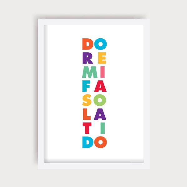 Wydruki Do Re Mi, Dźwięki Muzyki, Muzyczna Dekoracja Ścienna, Prezent dla Muzyków, Wystrój Pokoju Muzycznego, Typografia Ścienna, Kolorowe Wydruki Typograficzne