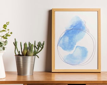 Minimalist Blue Watercolor Wall Art