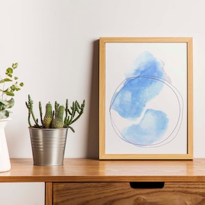 Minimalist Blue Watercolor Wall Art image 1