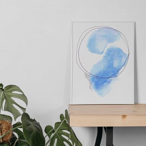 Minimalist Blue Watercolor Wall Art image 2