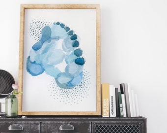 Watercolor Blue Abstract Wall Art