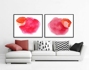 Modern Pink Art Watercolor Art Print Set, Paper Anniversary Gift Idea