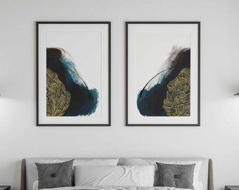 Modern Art Print Set in Blue and Gold