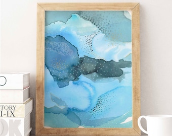 Blue Colorful Watercolor Art Print.