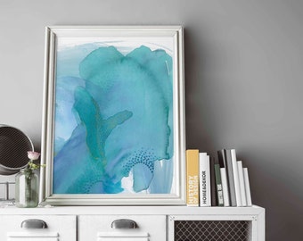 Blue and Green Colorful Watercolor Art Print.