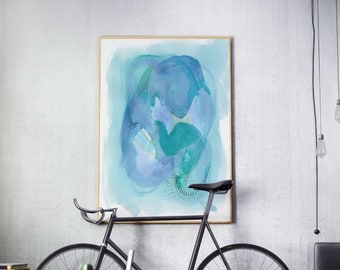 Colorful Green and Blue Watercolor Art Print.