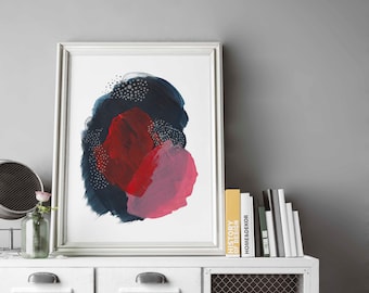 Watercolor Abstract Painting in Blue and Red