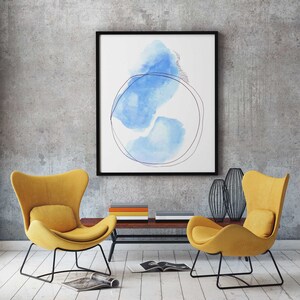 Minimalist Blue Watercolor Wall Art image 8