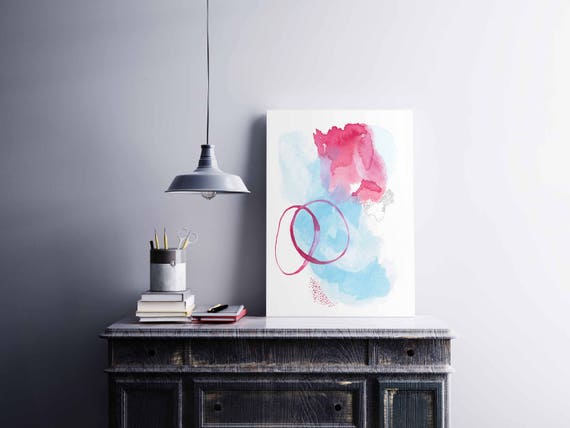 Hot Pink And Baby Blue Bedroom Decor Minimalist Wall Art