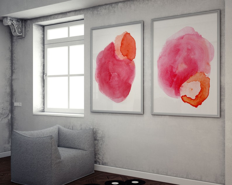 Modern Pink Art Watercolor Art Print Set Paper Anniversary Etsy