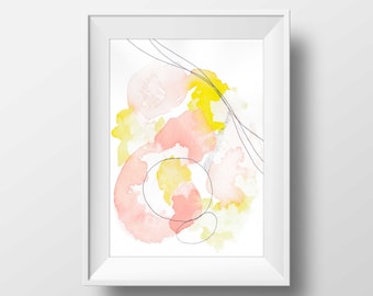 Large Pink and Yellow Watercolor Art Print.