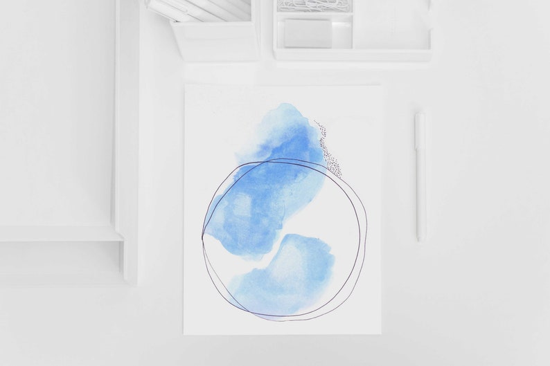 Minimalist Blue Watercolor Wall Art image 7