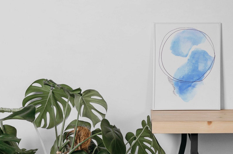 Minimalist Blue Watercolor Wall Art image 2