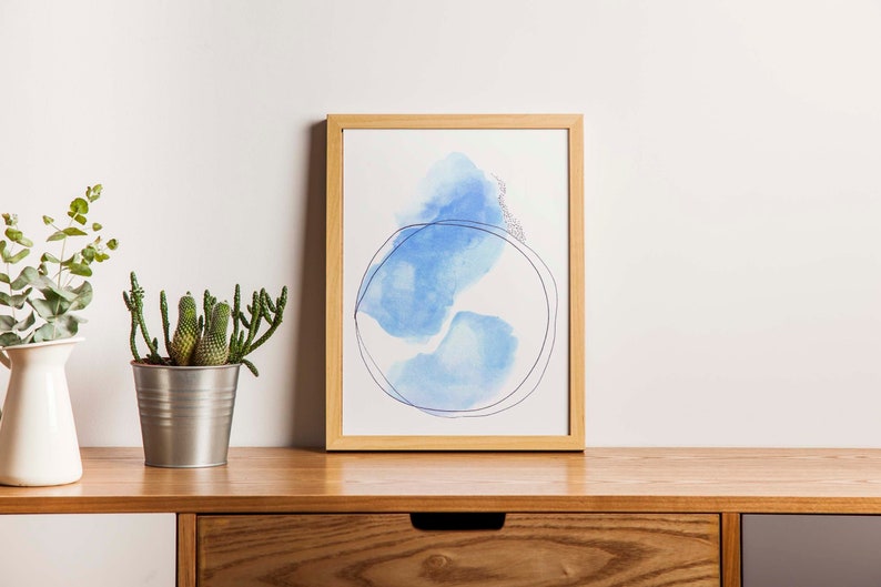 Minimalist Blue Watercolor Wall Art image 1