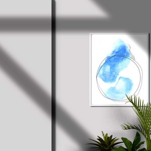 Minimalist Blue Watercolor Wall Art image 4