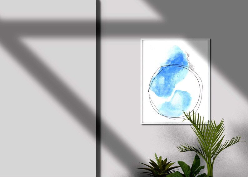 Minimalist Blue Watercolor Wall Art image 4