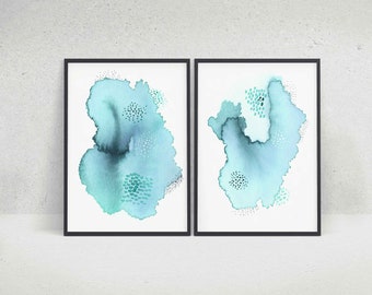 Modern Art Print Set in Greens