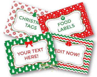 Christmas Labels - Christmas Food Labels - Christmas Tags - Instant Download. Edit with Word! Christmas Party Supplies PK_DL444