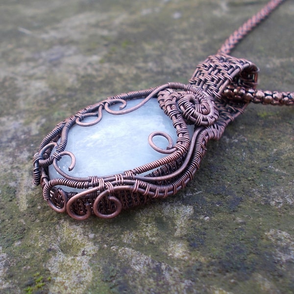 Moonstone pendant Copper necklace wire wrapped moonstone necklace Moonstone jewelry Copper jewelry Wire wrap pendant