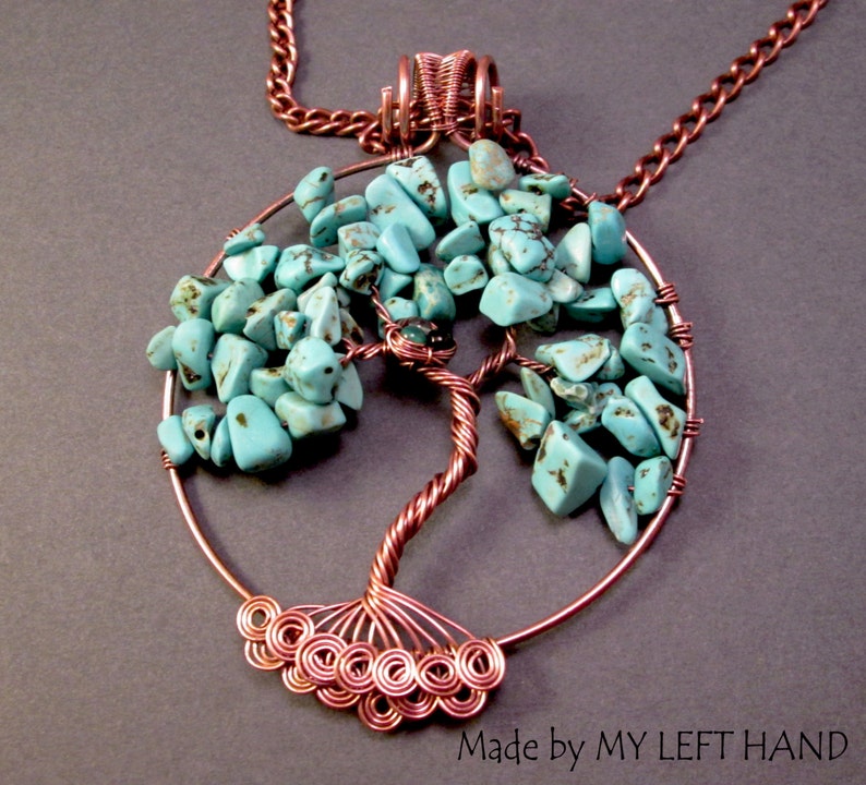 Turquoise Tree of life pendant necklace Copper wire wrap pendant Turquoise Tree necklace Family tree necklace with roots Celtic jewelry