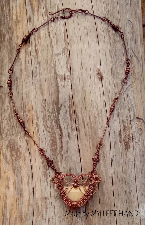 Items similar to Wire wrapped copper necklace with natural Jade stone