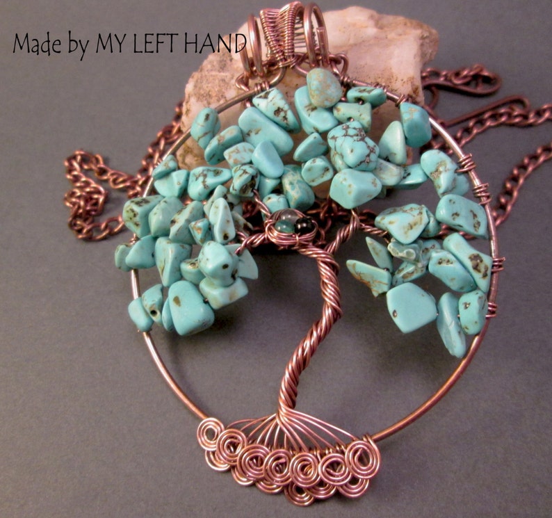 Turquoise Tree of life pendant necklace Copper wire wrap pendant Turquoise Tree necklace Family tree necklace with roots Celtic jewelry