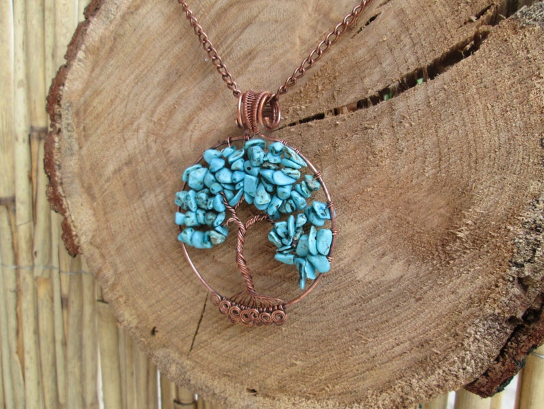 Turquoise Tree of life pendant necklace Copper wire wrap pendant Turquoise Tree necklace Family tree necklace with roots Celtic jewelry