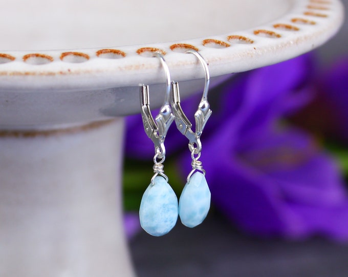 Larimar Earrings, Larimar Drop Earrings, Blue Earrings, Larimar Silver ...