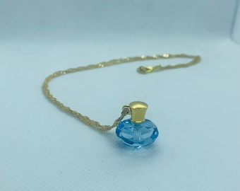 Flawless, Vintage faceted Aquamarine Swarovski Crystal pendant perfume necklace