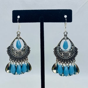 Tibetan style silver fringe chandelier earrings