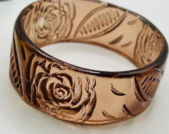 Sexy Coffee Brown Etched Resin Bracelet | Coffee Brown Bangle | Vintage Resin Bangle | Resin Jewelry | Brown Bracelet | Chunky Bracelet