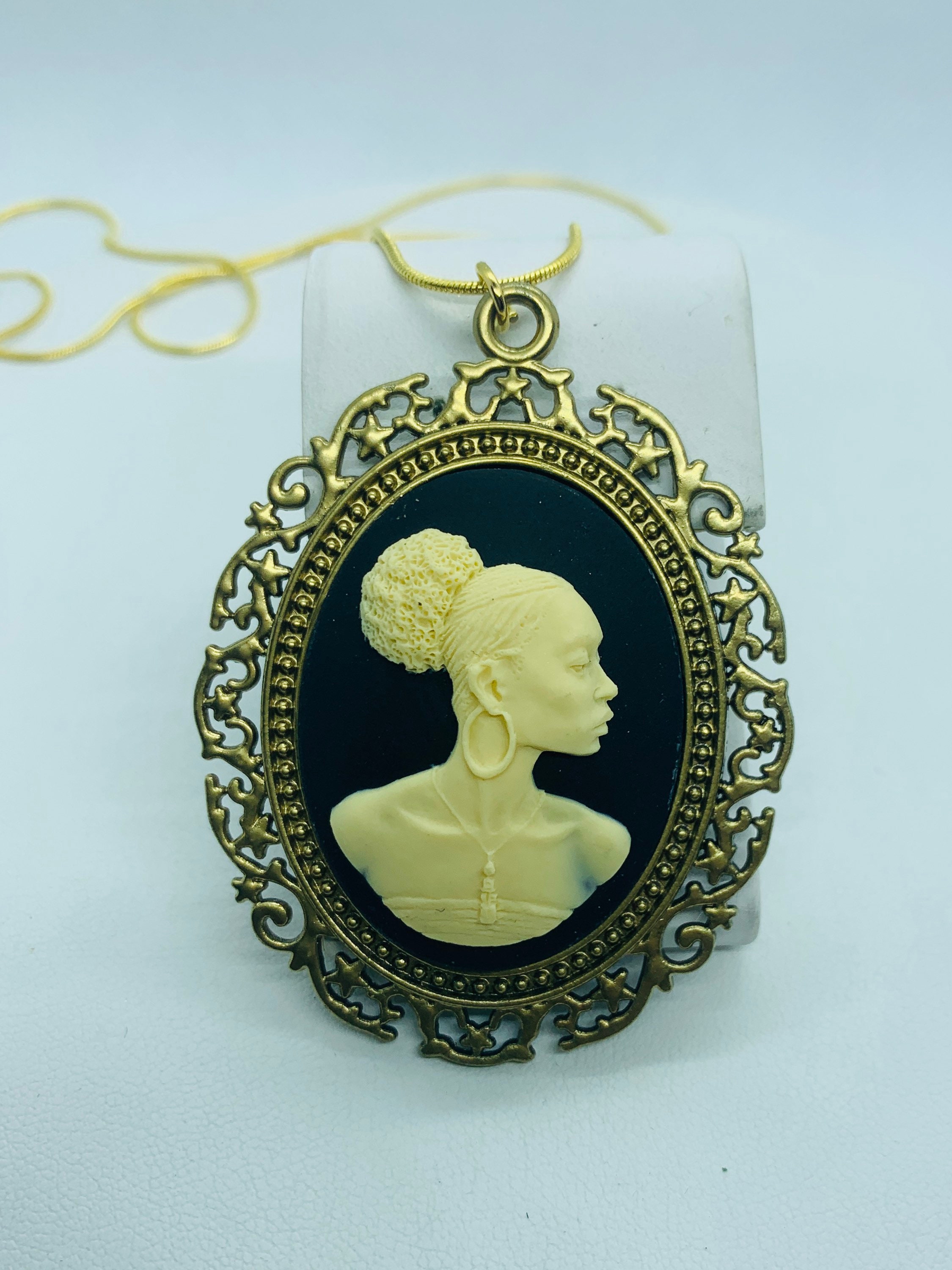 Afro Centric Vintage Cameo Statement Necklace