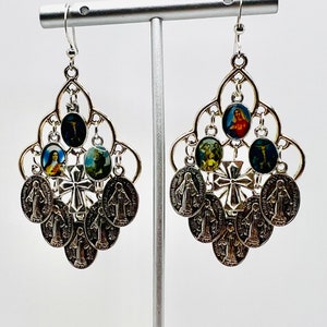 Gorgeous Our Lady Miracle Silver fringe chandelier earrings