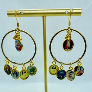 Alle Heilige Heiligen boho chique religieuze vintage gouden kroonluchter oorbellen
