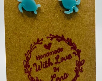 Dainty Matte light blue swimming turtle resin post stud earrings